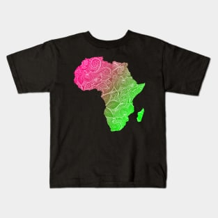 Colorful mandala art map of Africa with text in pink and green Kids T-Shirt